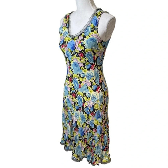 Y2k Dress Womens Medium Twyla Blu Floral Lace Colorful Whimsical 90s Fairy Midi - Picture 3 of 11